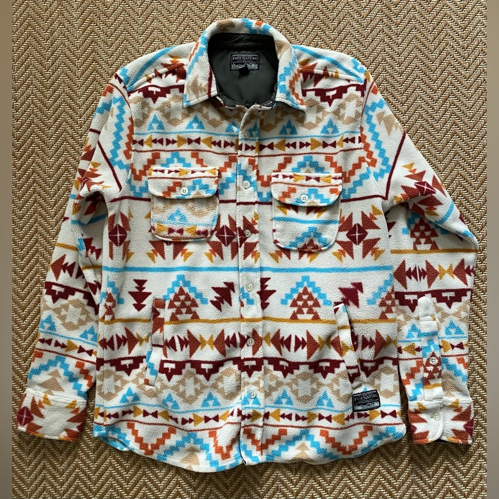 Free Nature Polar Fleece Button-Down Overshirt Ivory Unisex Size Small